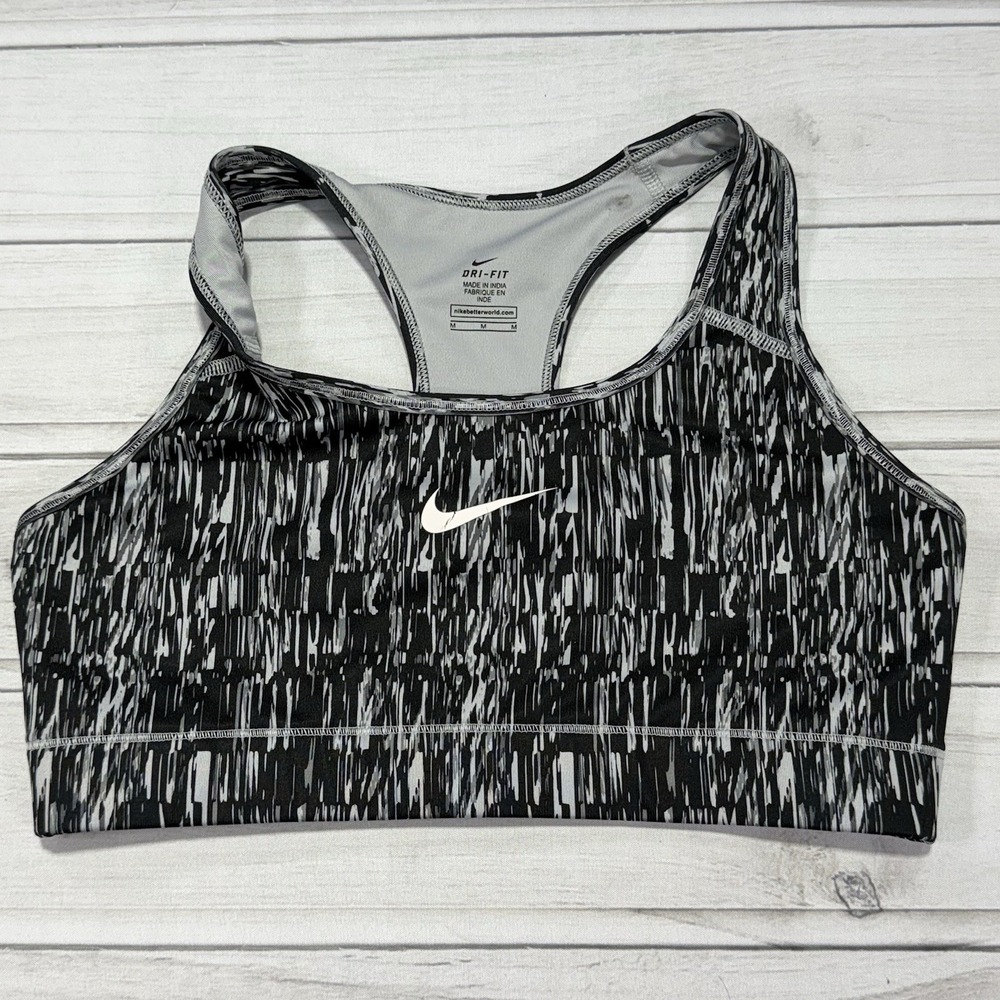 Nike Sports Bra Medium Black Gray DriFit Compression Racerback 802898-012